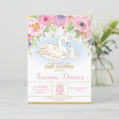 Swan Floral Baby Shower Invitation Girl (Standing Front)
