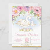 Swan Floral Baby Shower Invitation Girl (Front)