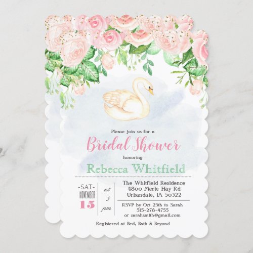 Swan Floral Glitter Bridal Shower Invitation