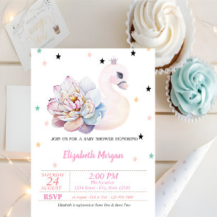 Swan,Flower, Stars, Princess  Baby Shower Invitation