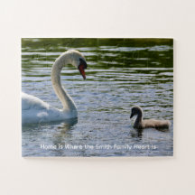 Swan & Fluffy Cygnet Photo Personalized Jigsaw