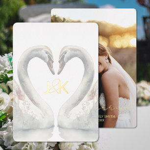 Swan Foil Wedding Announcement Add Photo Card