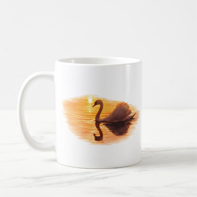 Swan Gliding at Sunset Coffee Mug (Left)