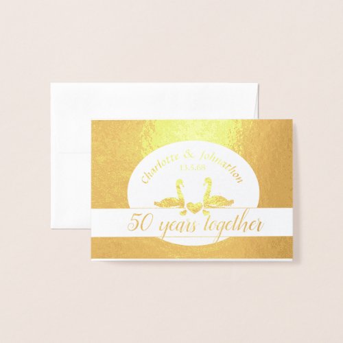 Swan golden 50th wedding anniversary card