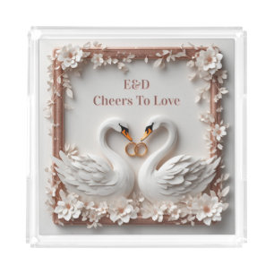🕊️ Swan Heart Floral Frame Wedding Collection 🕊️ Acrylic Tray