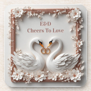 🕊️ Swan Heart Floral Frame Wedding Collection 🕊️ Beverage Coaster