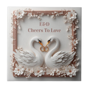 🕊️ Swan Heart Floral Frame Wedding Collection 🕊️ Ceramic Tile