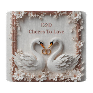 🕊️ Swan Heart Floral Frame Wedding Collection 🕊️ Cutting Board
