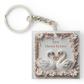 🕊️ Swan Heart Floral Frame Wedding Collection 🕊️ Keychain