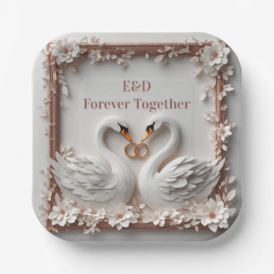 🕊️ Swan Heart Floral Frame Wedding Collection 🕊️ Paper Plates
