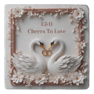 🕊️ Swan Heart Floral Frame Wedding Collection 🕊️ Trivet