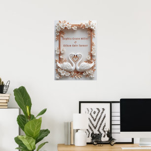 💍 Swan Heart Wedding Decor With Floral Frame 💍