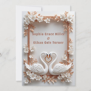 💍 Swan Heart Wedding Decor With Floral Frame 💍 Invitation