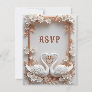 💍 Swan Heart Wedding Decor With Floral Frame 💍 RSVP Card