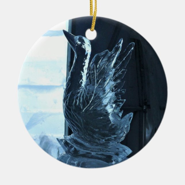 Swan Ice Sculpture, Quebec, Canada Ceramic Ornament (Front)