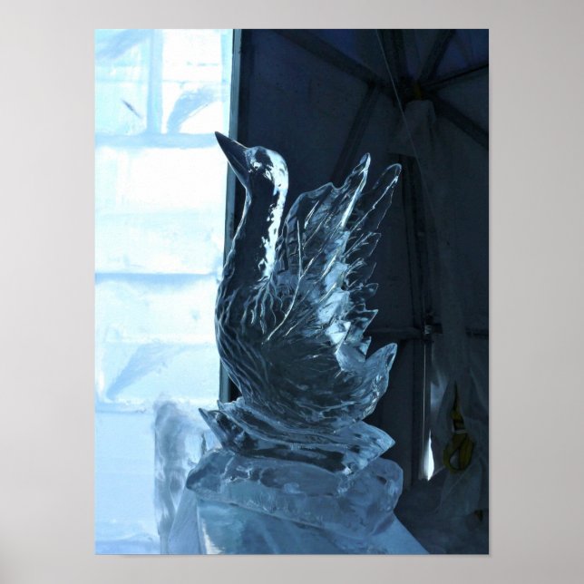Swan Ice Sculpture, Quebec, Canada Poster (Front)
