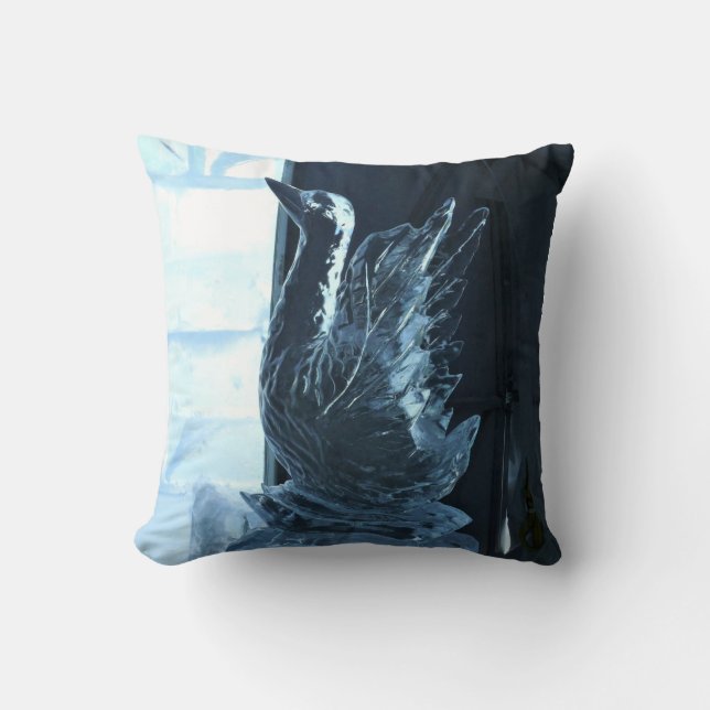 Swan Ice Sculpture, Quebec, Canada Throw Pillow (Front)