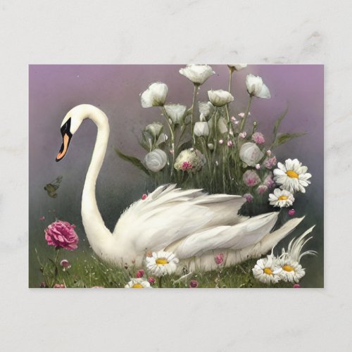 Swan in a Garden Invitation Postcard