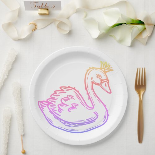 Swan in crown for princess paper plates