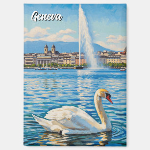 Swan in Geneva Switzerland Travel  Magnet