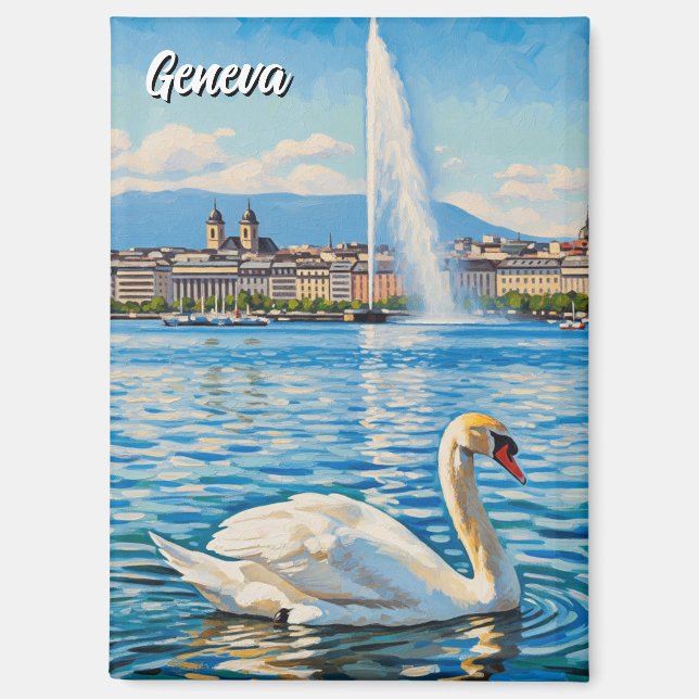 Swan in Geneva Switzerland Travel  Magnet (Front)