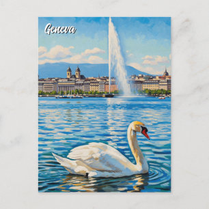 Swan in Geneva Switzerland Travel Postcard
