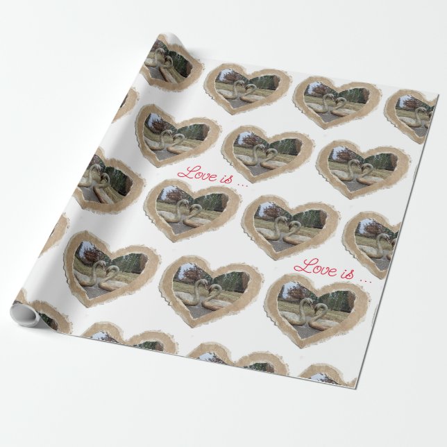 Swan in heart gift wrapping paper (Unrolled)