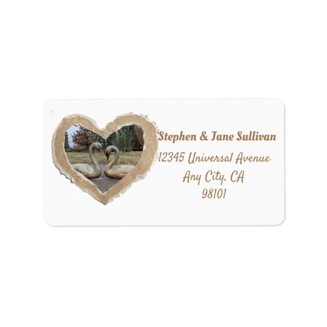 Swan in heart return address mailing label (Front)