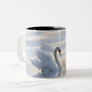 Swan in Snow Beautiful Two-Tone Coffee Mug