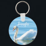 Swan in the Blue Water Personalized Name Keychain<br><div class="desc">Photography of a beautiful white swan,  which is swimming in the blue water of a lake,  taken at Lake Constance in Austria.</div>