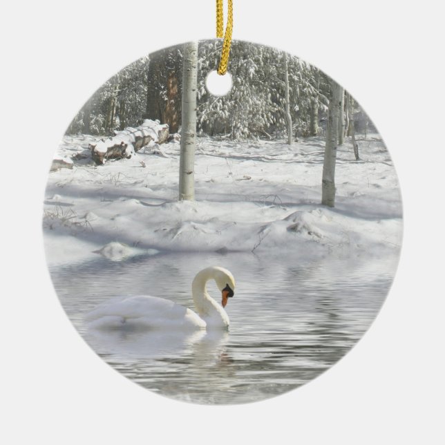 Swan in the Snow Christmas Ornament (Front)