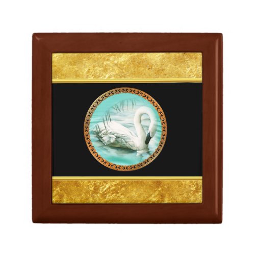 Swan in turquoise water with Gold and black design Gift Box