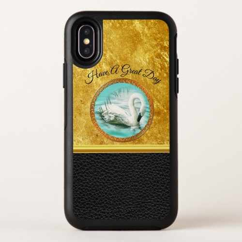 Swan in turquoise water with Gold and black design OtterBox Symmetry iPhone X Case