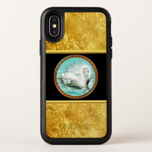 Swan in turquoise water with Gold and black design OtterBox Symmetry iPhone X Case