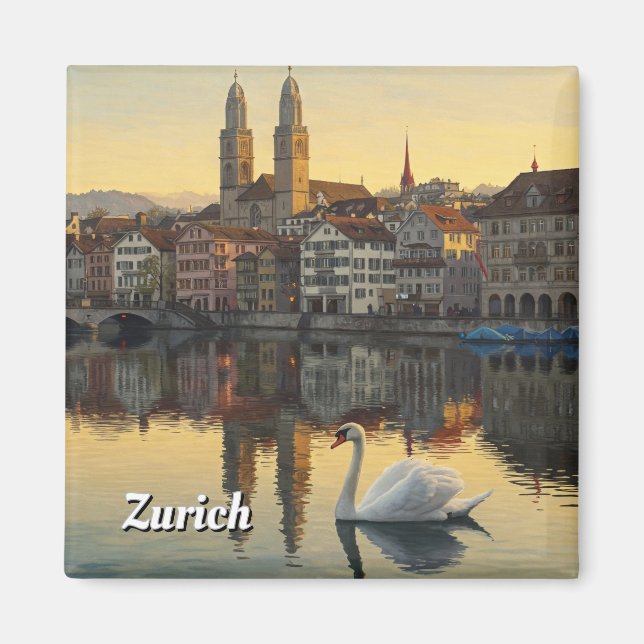 Swan in Zurich Switzerland Travel Magnet (Front)