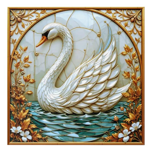  Swan Jewel Tones Stained Glass #1 Acrylic Print (Front)
