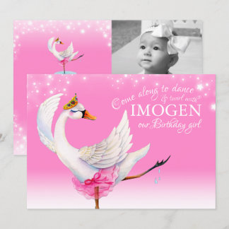Swan lake ballet first birthday pink invitations