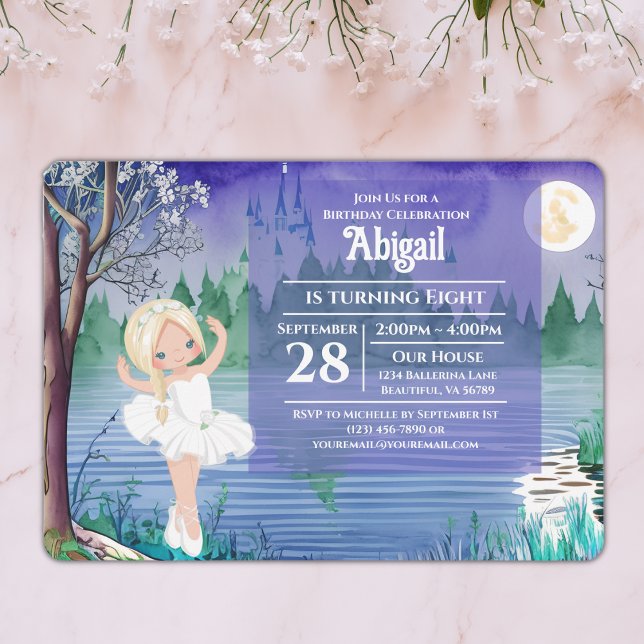 Swan Lake Ballet Spring Pretty Ballerina Birthday Invitation (Creator Uploaded)
