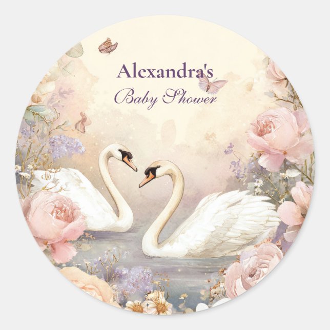 Swan Lake Garden Baby Shower Classic Round Sticker (Front)