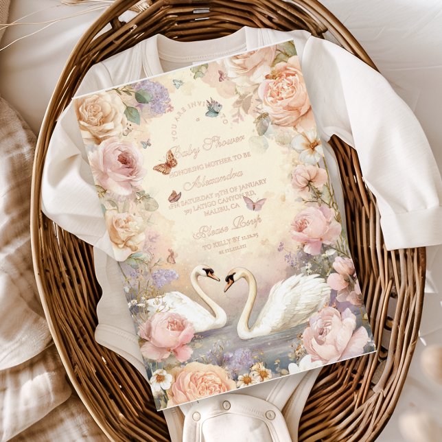 Swan Lake Garden Baby Shower Foil Invitation (Creator Uploaded)