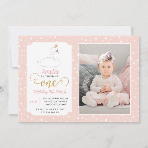 Swan Lake Girls 1st Birthday Invitation