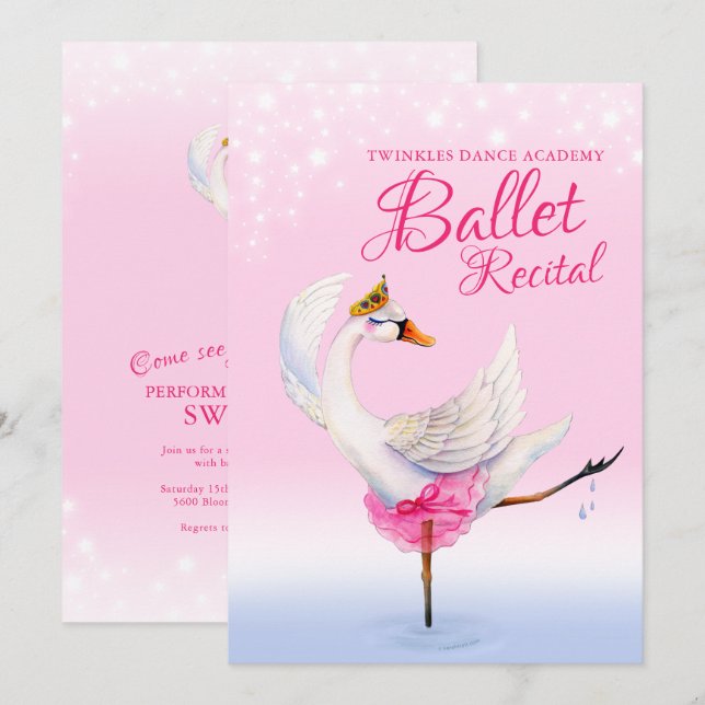 Swan lake pink ballet dancing recital event invitation (Front/Back)
