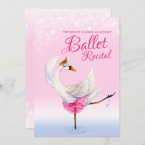Swan lake pink ballet dancing recital event invitation