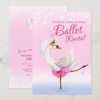 Swan lake pink ballet dancing recital event invitation