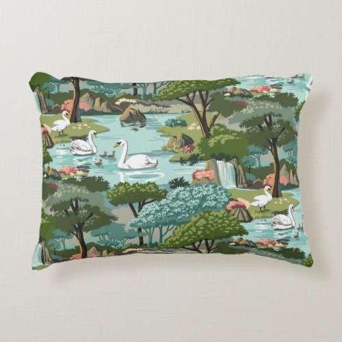 Swan Lake Retro Style Paint by Number Accent Pillow