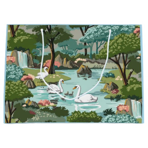 Swan Lake Retro Style Paint by Number Large Gift Bag