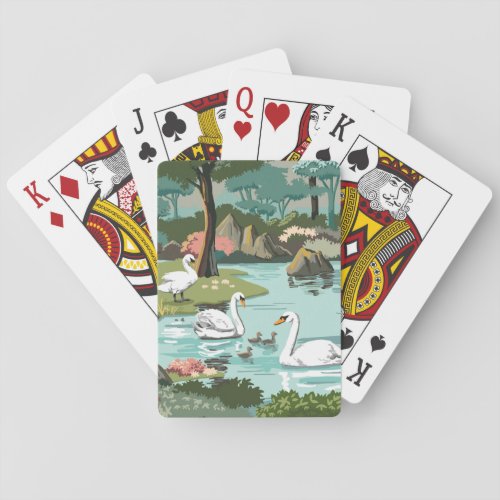 Swan Lake Retro Style Paint by Number Playing Cards
