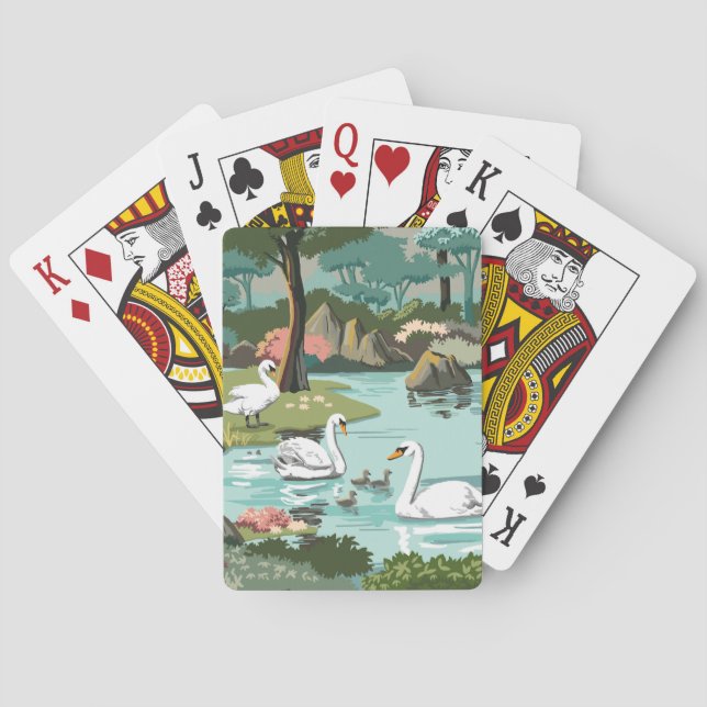 Swan Lake Retro Style Paint by Number Poker Cards (Back)