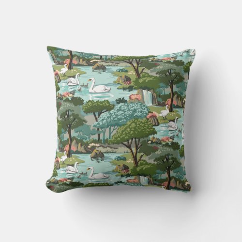 Swan Lake Retro Style Paint by Number Throw Pillow