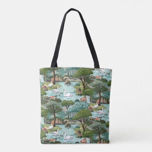 Swan Lake Retro Style Paint by Number Tote Bag